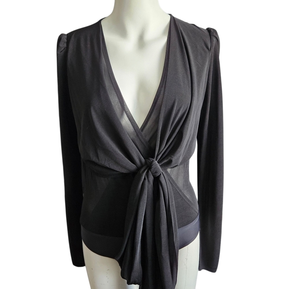 Diane Von Furstenberg Constanza Black Mesh Wrap Style Bodysuit Size XS